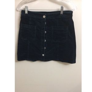 H&M Forest Green Corduroy Button Front Skirt